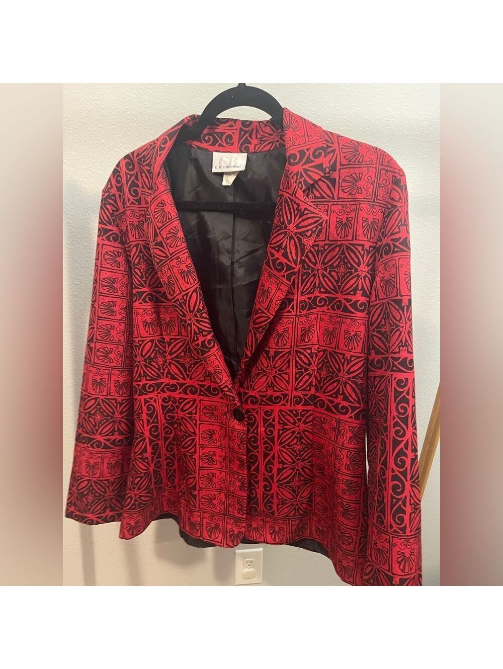 Vibrant Red and Black Geometric Blazer